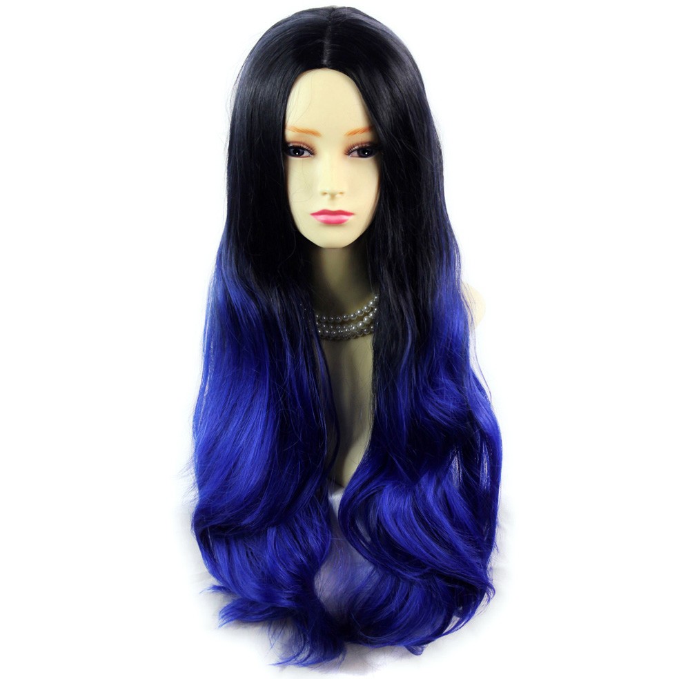 Wiwigs Long Wavy Lady Wigs Black Brown Blue Dip Dye Ombre Hair