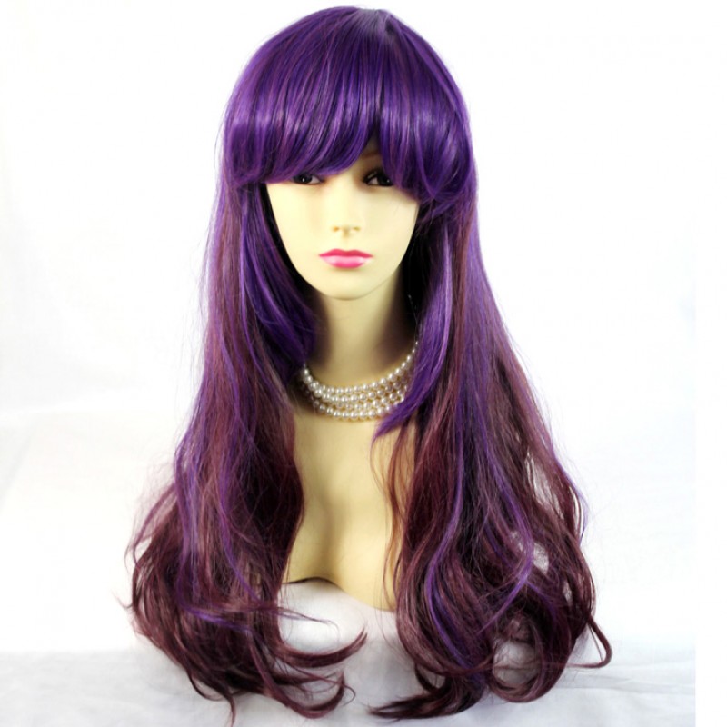 Long dark purple cosplay wig sale