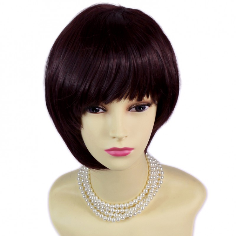 Wiwigs Asymmetric BoB Short Brown Burgundy Ladies Wig skin top
