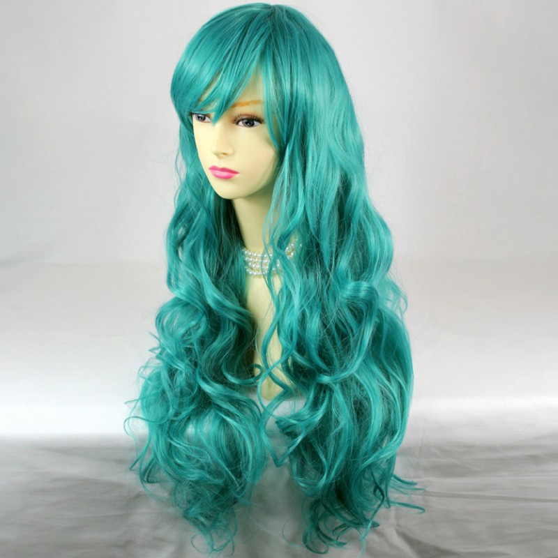Wiwigs Super model Sexy Turquoise Green Long Curly Ladies Wigs