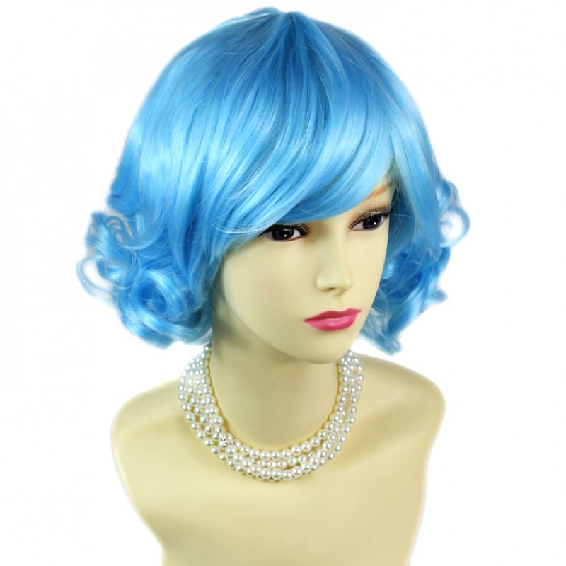 Short blue curly wig deals