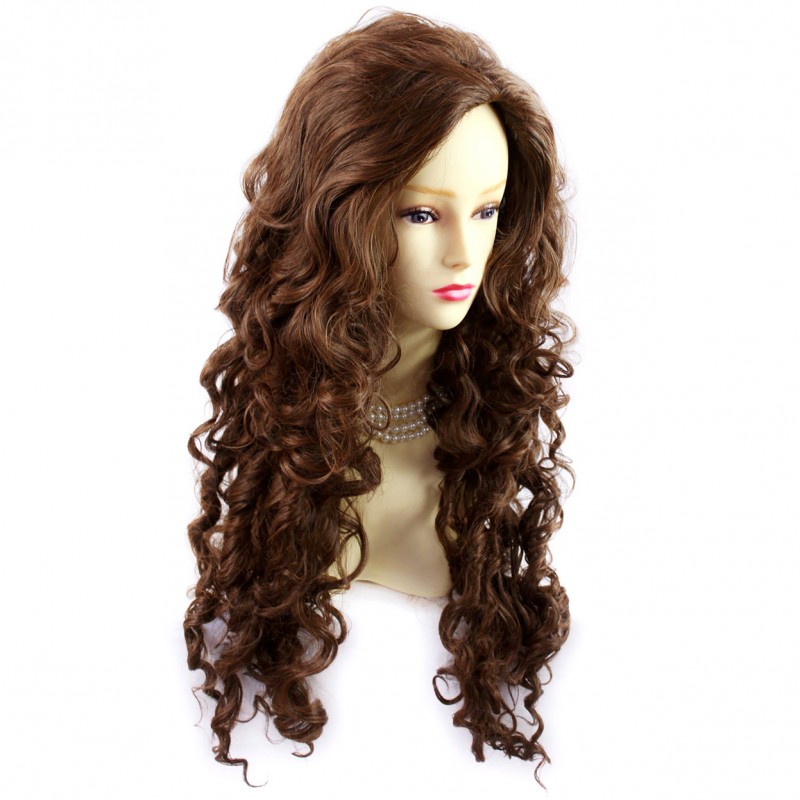Long brown curly top wig halloween