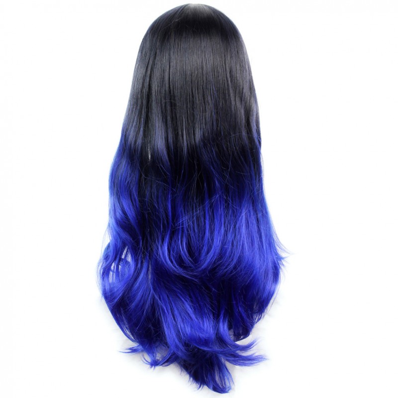 Wiwigs - Long Wavy Lady Wigs Black Brown & Blue Dip-Dye Ombre hair WIWIGS