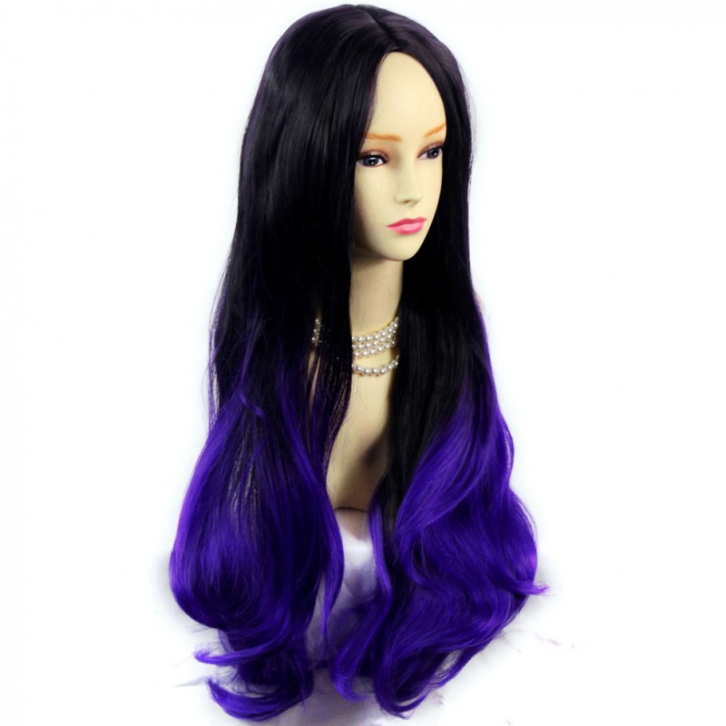 Wiwigs Long Wavy Lady Wigs Black Brown Purple Dip Dye Ombre