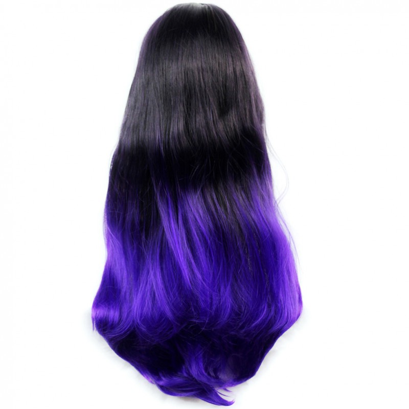 Wiwigs - Long Wavy Lady Wigs Black Brown & Purple Dip-Dye Ombre hair WIWIGS