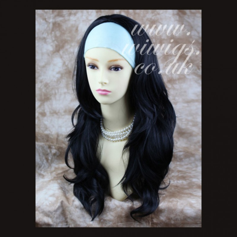Wiwigs Wavy Layered JET Black Long 3 4 Wig Fall Hairpiece s05x1