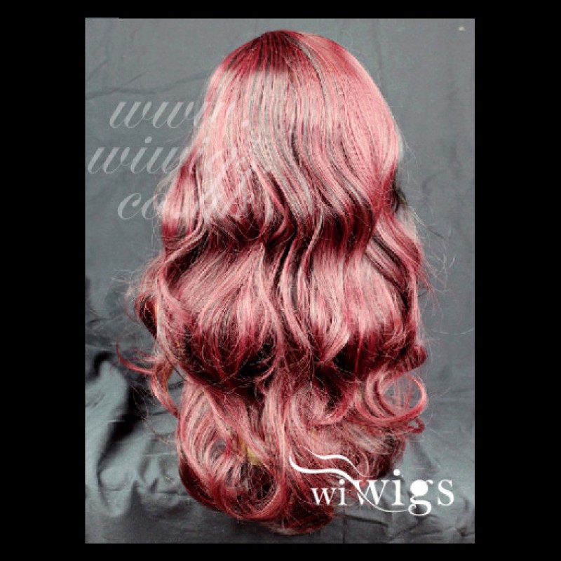 Wiwigs Black Mix Burgundy Wavy Long Ladies Wigs Skin Top Wig Uk