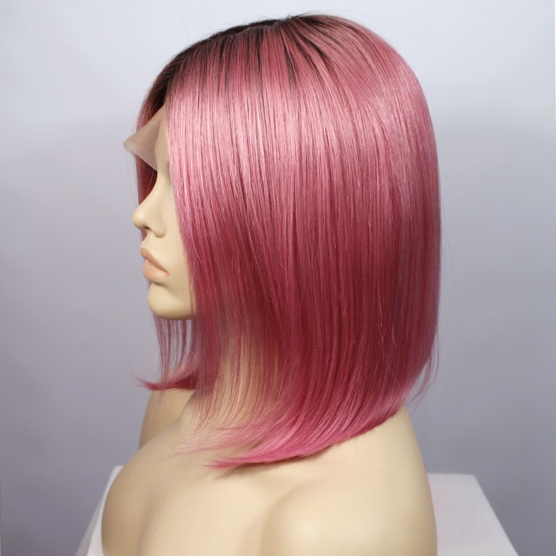 Wiwigs Remy Human12 Bob Hot Pink Dip Dye Ombre Black Hair