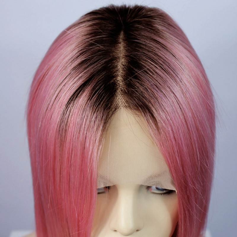 Wiwigs Remy Human12 Bob Hot Pink Dip Dye Ombre Black Hair