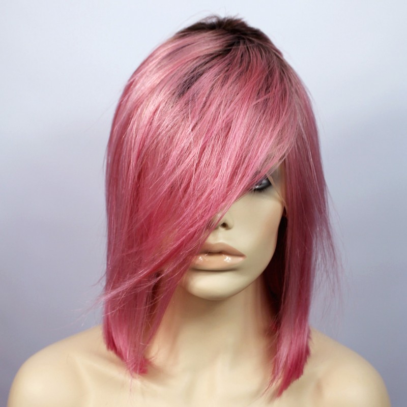 Wiwigs Remy Human12 Bob Hot Pink Dip Dye Ombre Black Hair
