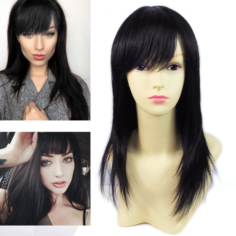 Long black wig human hair on sale