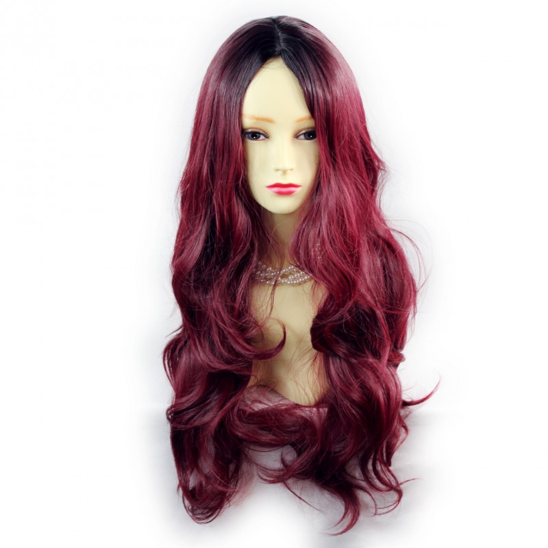 Wiwigs Wiwigs Gorgeous Long Wavy Wig Burgundy Off Black Dip Dye Ombre Hair UK