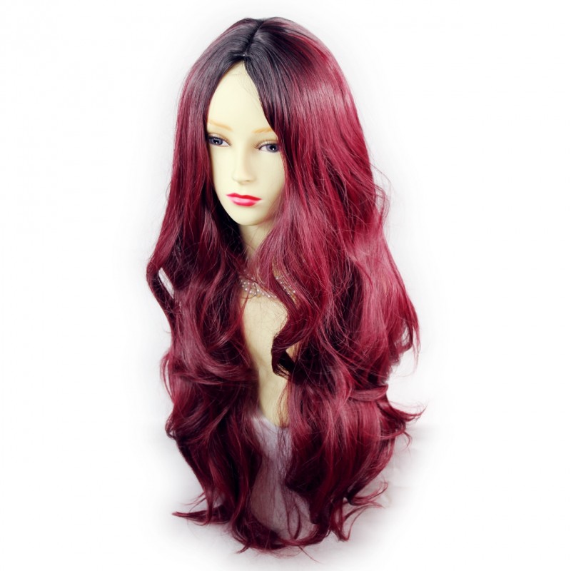 Wiwigs - Wiwigs ® Gorgeous Long Wavy Wig Burgundy & Off Black Dip-Dye Ombre  Hair UK