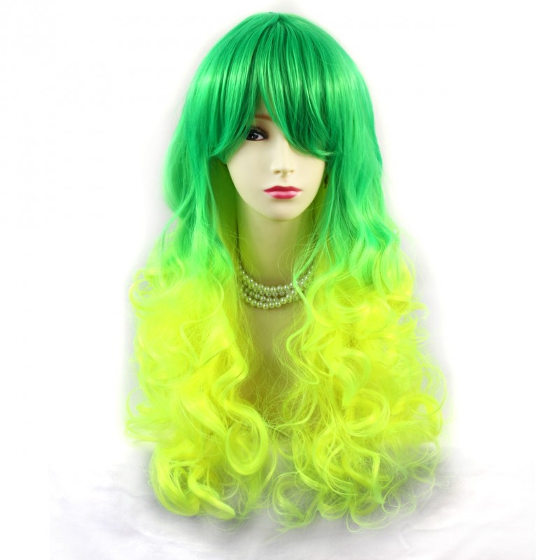 Wiwigs Wiwigs Romantic Long Curly Wig Green Light Yellow Dip Dye Ombre Hair UK