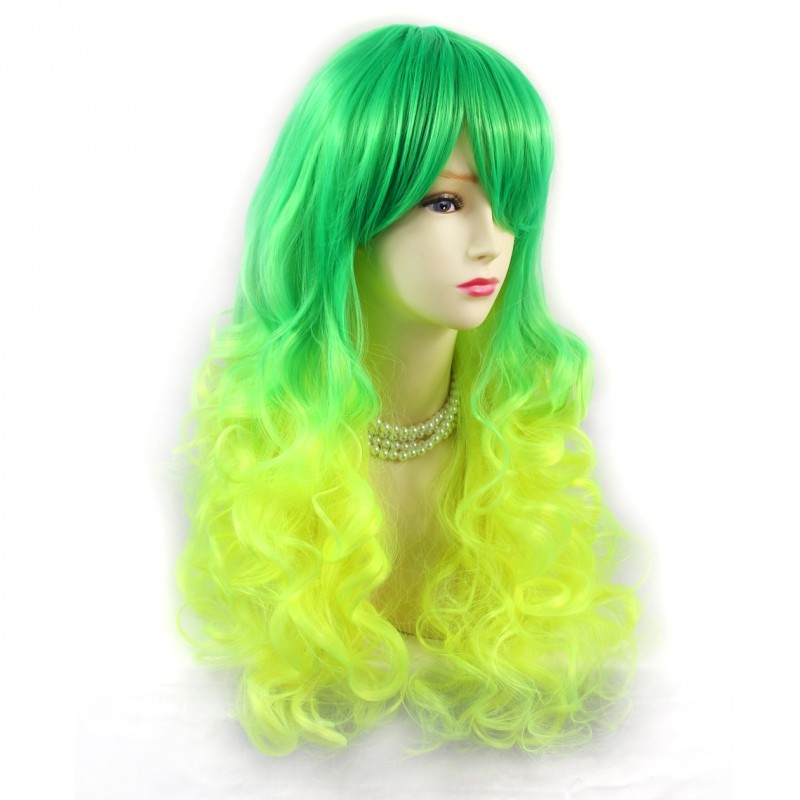 Wiwigs - Wiwigs ® Romantic Long Curly Wig Green & Light Yellow Dip-Dye  Ombre Hair UK