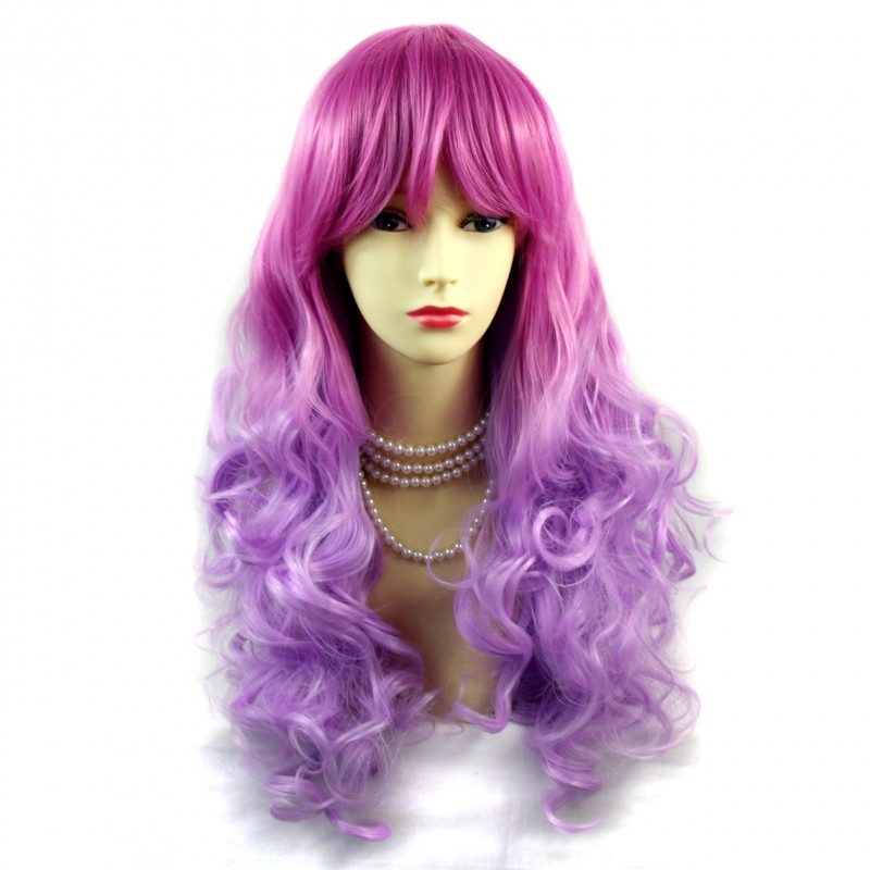 Long curly dark purple wig discount
