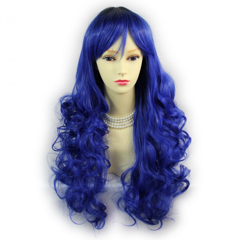 Wiwigs Wiwigs Romantic Long Curly Wig Blue Off Black Dip Dye