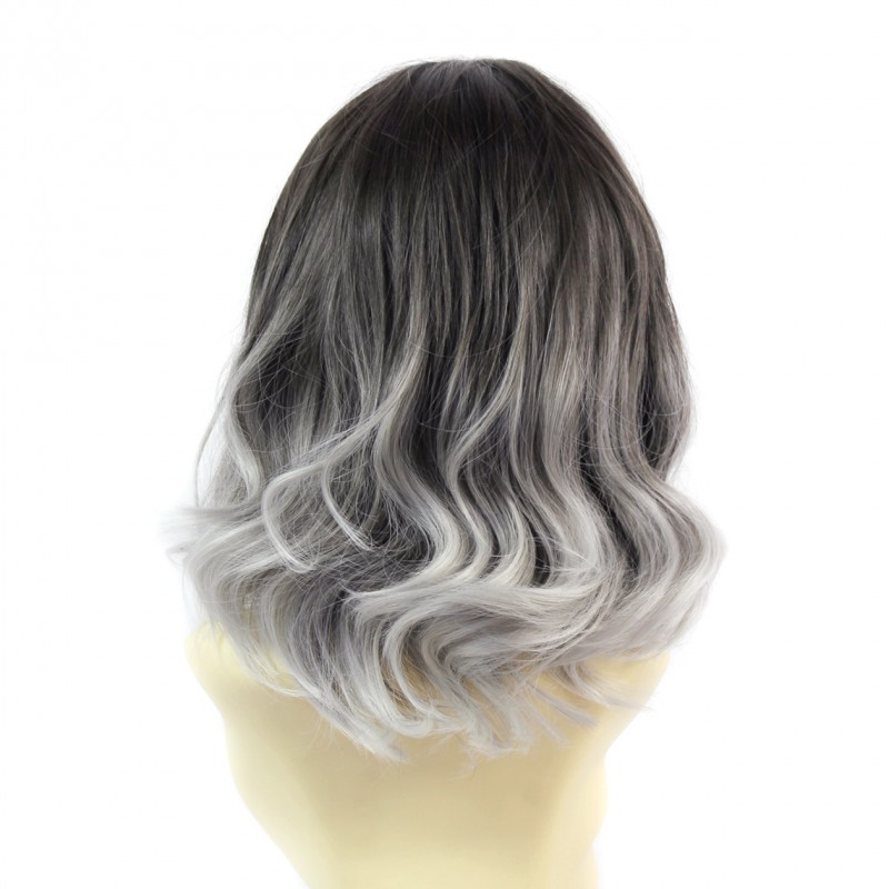 Wiwigs - Wiwigs ® Pretty Short Wavy Bob Style Wig Grey & Medium Brown Dip-Dye Ombre Hair UK Wiwigs - Wiwigs ® Pretty Short Wavy Bob Style Wig Grey & Medium Brown Dip-Dye Ombre Hair UK
