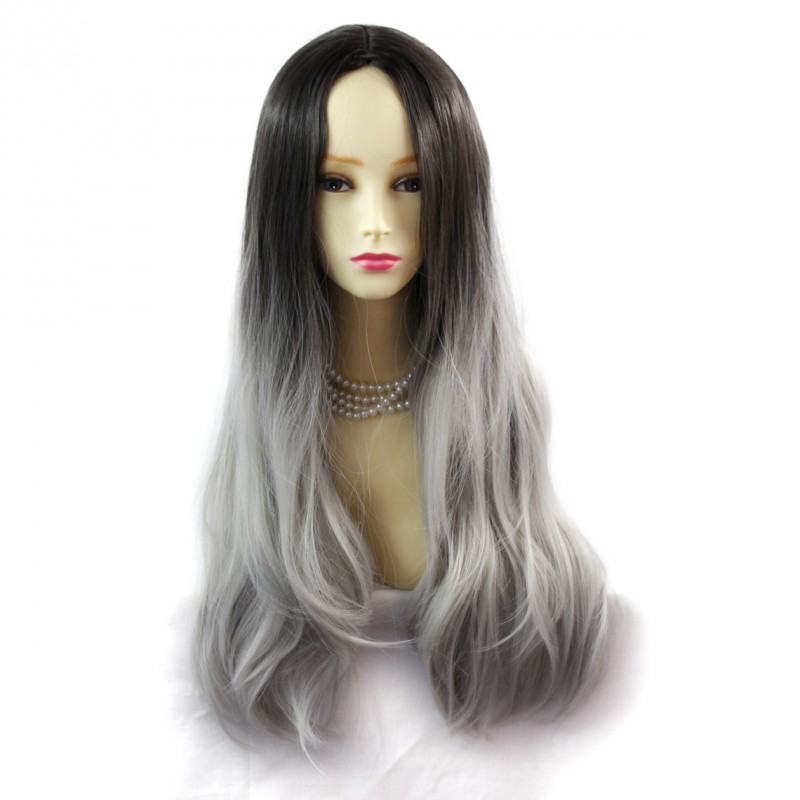 Wiwigs - Wiwigs ® Fabulous Long Straight Wig Grey & Medium Brown Dip-Dye Ombre  Hair UK