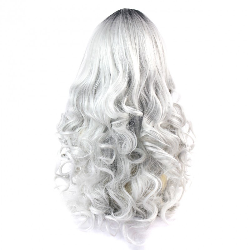 Long curly gray wig hotsell