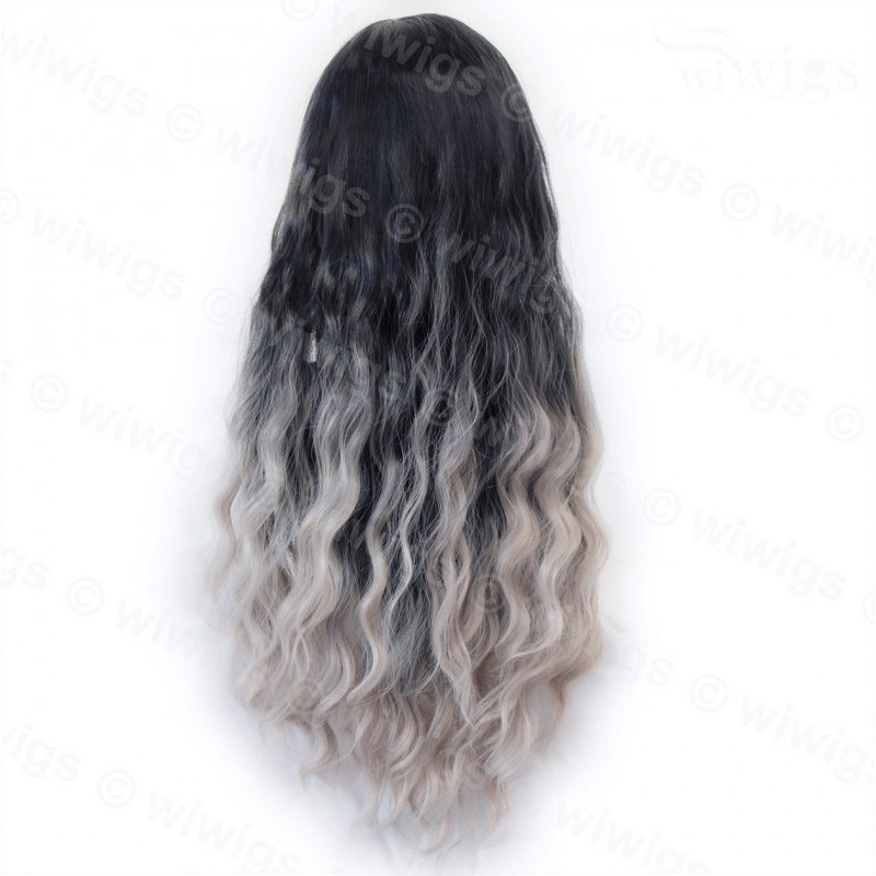 Wiwigs Wonderful Wavy Black Grey Long Lady Wigs Dip Dye