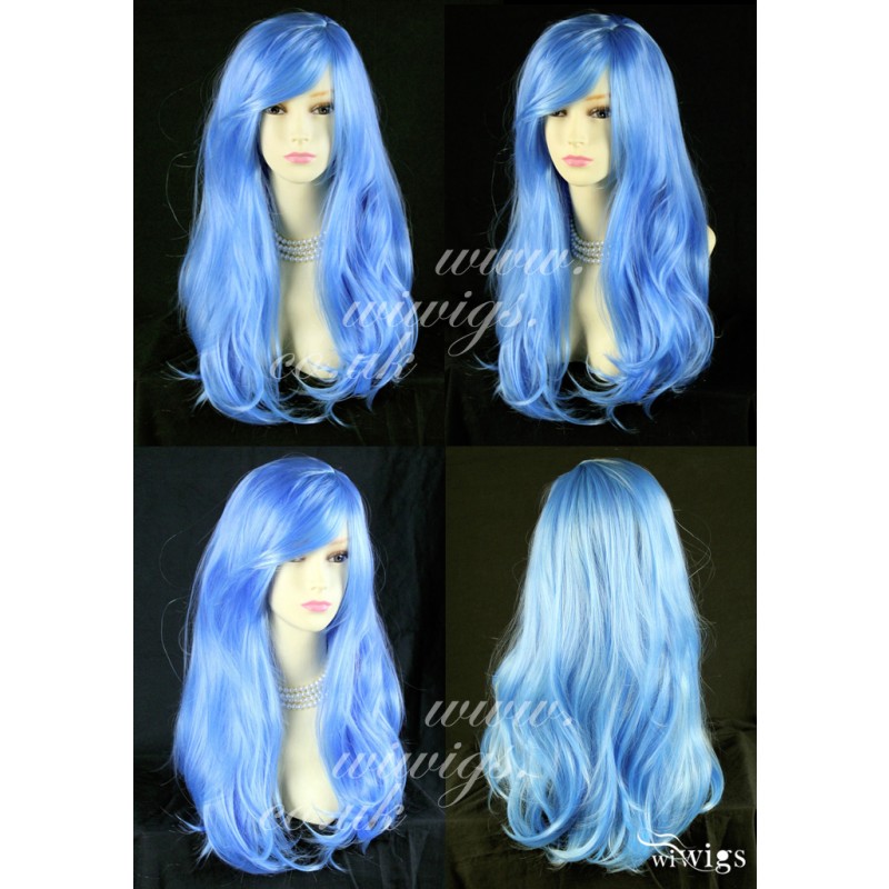 Long light online blue cosplay wig