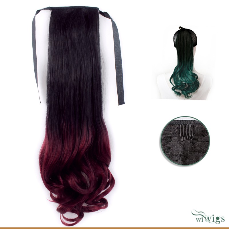 Wiwigs Black Brown Burgundy Dip Dye Ombre Hairpiece Ponytail