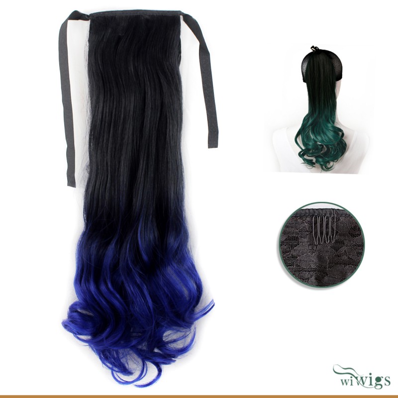 Wiwigs Black Brown Blue Dip Dye Ombre Hairpiece Ponytail