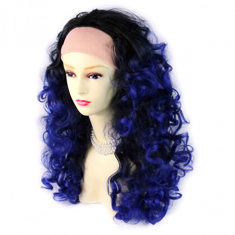 Wiwigs - AMAZING Black Brown & Blue Long 3/4 Fall Wig Hairpiece Curly Dip-Dye  Ombre hair from WIWIG UK