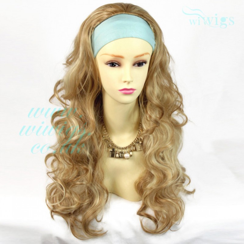Wiwigs Curly Blonde mix 3 4 Fall Hair Piece Long Wavy Half Wig