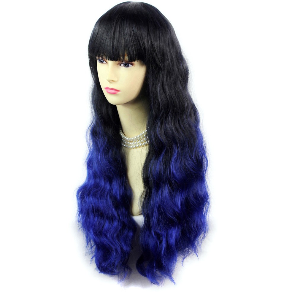Wiwigs - Wonderful Curly Black Brown & Blue Long Lady Wigs Dip-Dye Ombre  hair WIWIGS.