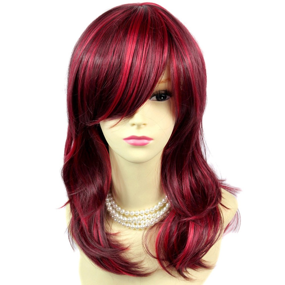 Wiwigs - Face frame wavy ends Medium Burgundy Red & Red Highlights Ladies  Wigs skin top Hair WIWIGS UK