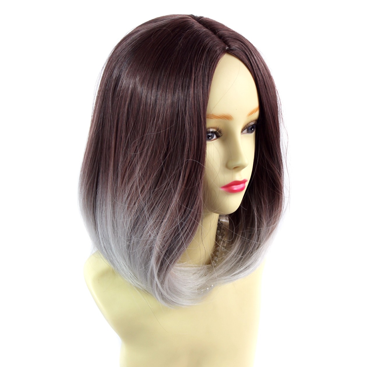 Wiwigs - Wiwigs ® Wonderful Medium Bob Style Wig Grey & Dark Auburn Dip-Dye  Ombre Hair UK