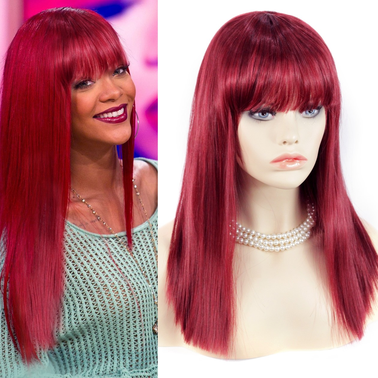 Wiwigs - Sexy Heat Resistant Burgundy mix Red Long Ladies Wigs Skin top  BANGS Wig UK