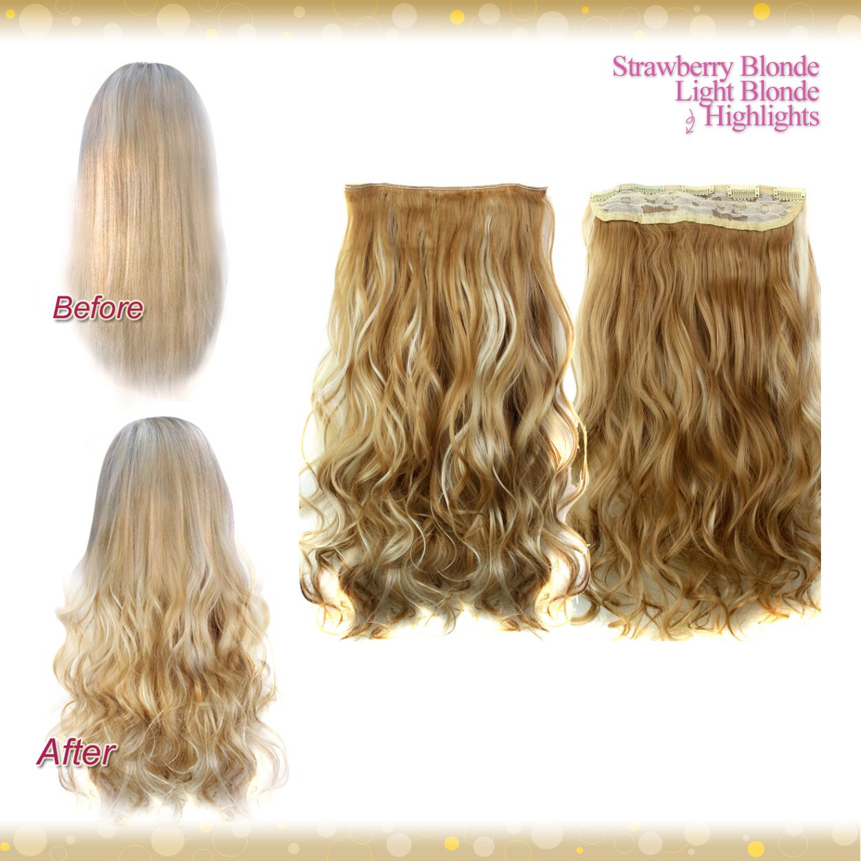 Wiwigs - Half head 1 Piece clip In Curly Strawberry Blonde Light Blonde Highlights  Hair Extensions UK