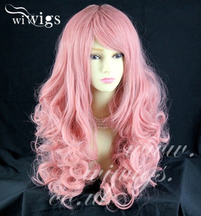 Wiwigs Stunning Long Curly Pink Ladies Wigs Skin Top Cosplay Wig WIWIGS UK