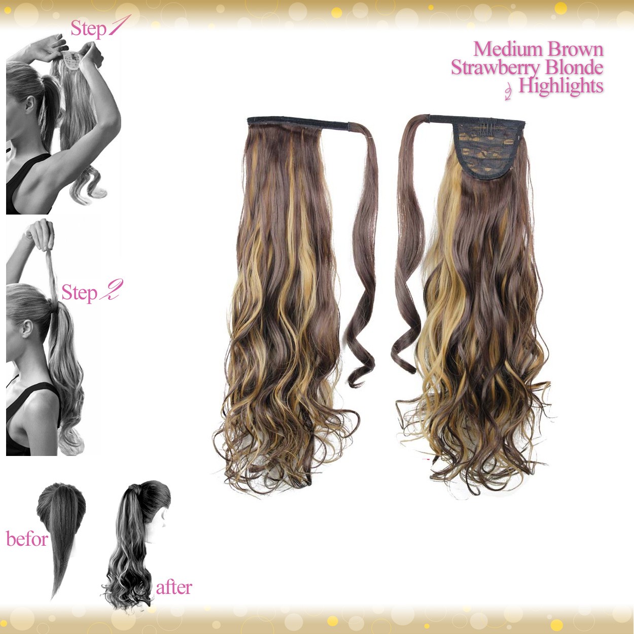 Wiwigs Wrap Around Clip In Pony Curly Medium Brown Strawberry