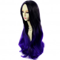 Long Wavy Lady Wigs Black Brown & Purple Dip-Dye Ombre hair WIWIGS