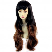 Fabulous Style Black Brown & Red Long Wavy Lady Wigs Dip-Dye Ombre hair WIWIGS.