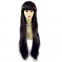 Beautiful Sexy Long Straight DARK Brown Ladies Wigs Skin top Hair UK