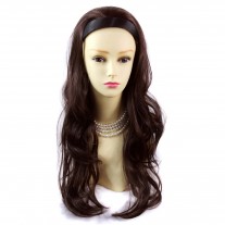 DARK Auburn Brown Long 3/4 Wig Fall Hairpiece with hairband Ladies Wigs UK