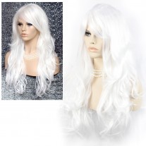 Sexy Beautiful wavy Snowy White Long Ladies Wigs Heat Resistant Cosplay Wig UK