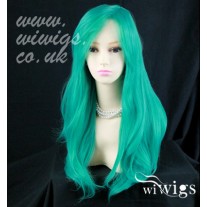 Heat Resistant Cosplay Long Layes Wavy Jade Green mix Ladies Wigs UK