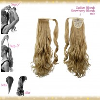 Wrap Around Clip In Pony Curly Golden Blonde Strawberry Blonde Mix Hair Extension UK