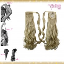 Wrap Around Clip In Pony Curly Golden Blonde Light Blonde Mix Hair Extension UK