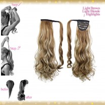 Wrap Around Clip In Pony Curly Light Brown Light Blonde Highlights Hair Extension UK