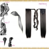 Wrap Around Clip In Pony Straight Dark Brown Hair Extension UK