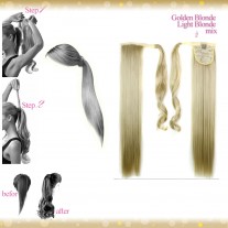 Wrap Around Clip In Pony Straight Golden Blonde Light Blonde Mix Hair Extension UK