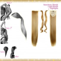 Wrap Around Clip In Pony Straight Strawberry Blonde Light Blonde Highlights Hair Extension UK