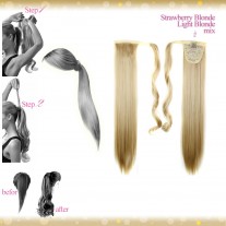 Wrap Around Clip In Pony Straight Strawberry Blonde Light Blonde Mix Hair Extension UK
